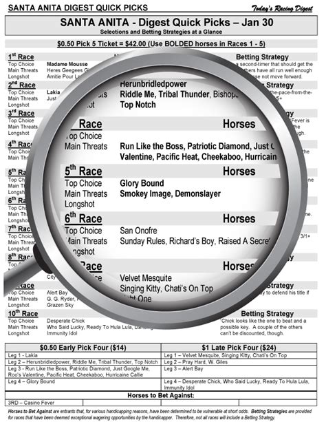 racing digest pick 6 formula.